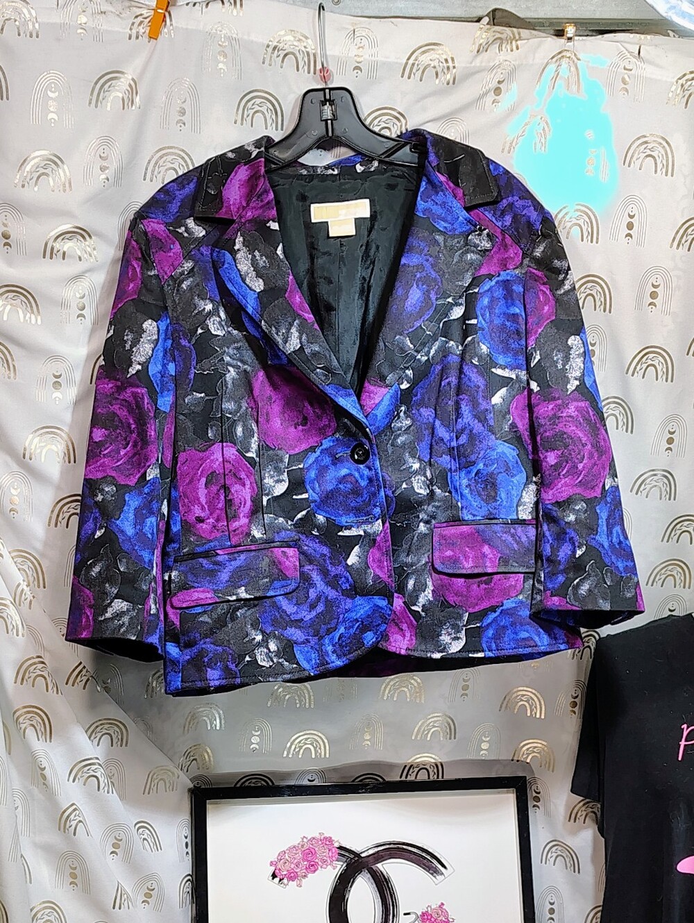 Michaels Black Blazer with Purple & Blue Floral Print